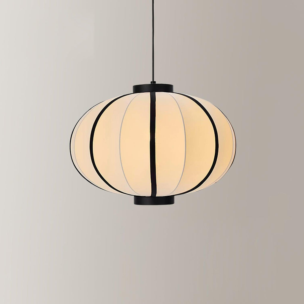 Pendant Lamp Fabric Lantern Shade Metal Frame Vintage