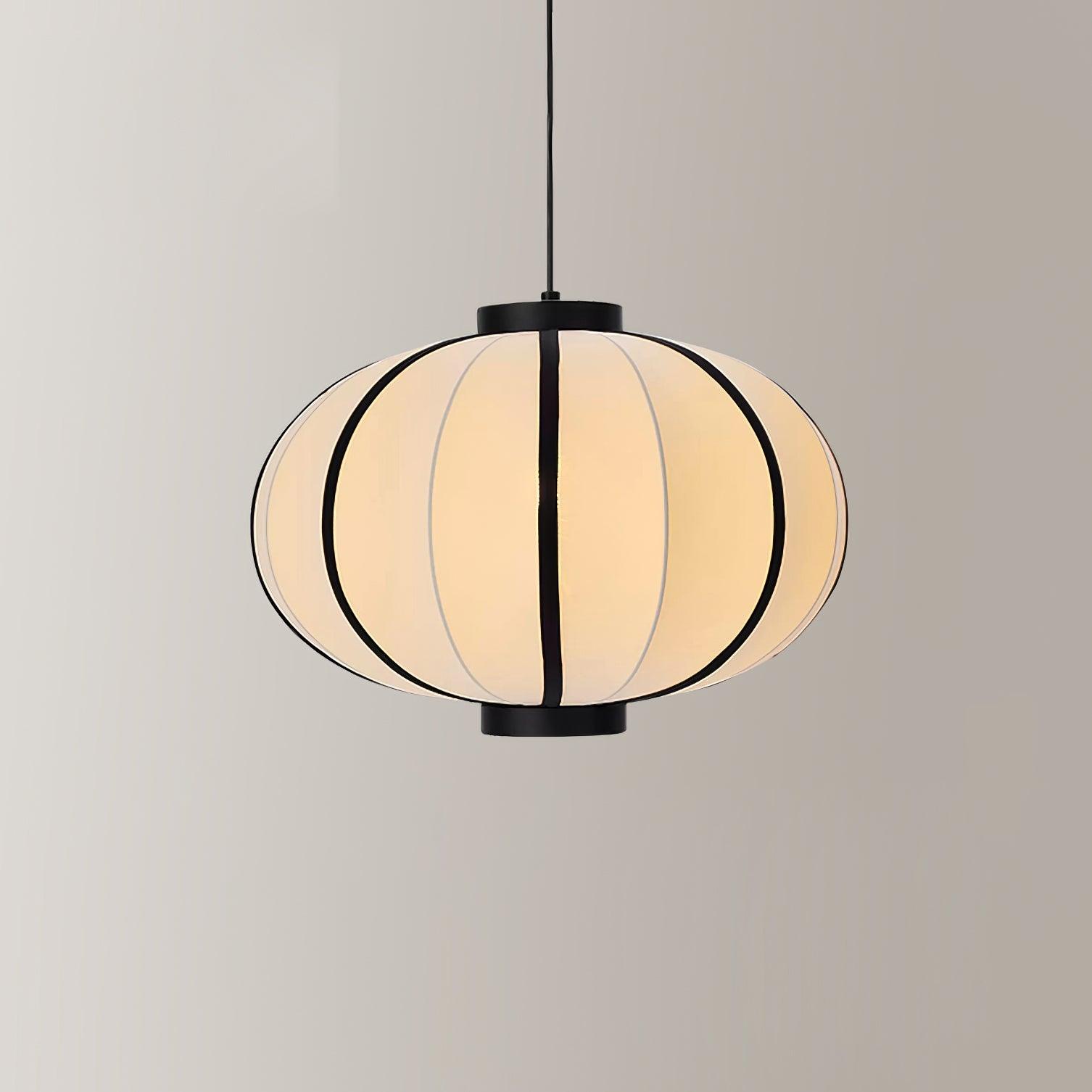 Pendant Lamp Fabric Lantern Shade Metal Frame Vintage