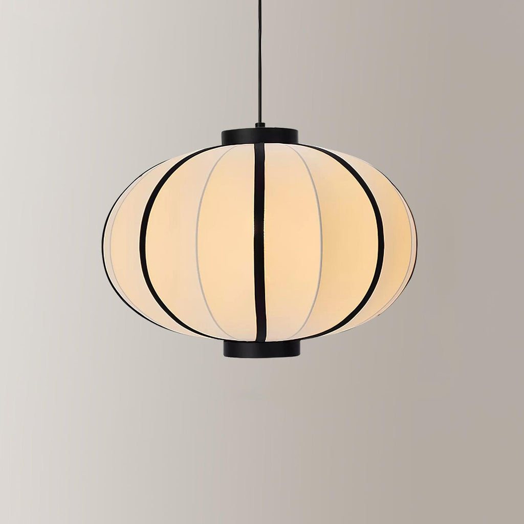 Pendant Lamp Fabric Lantern Shade Metal Frame Vintage