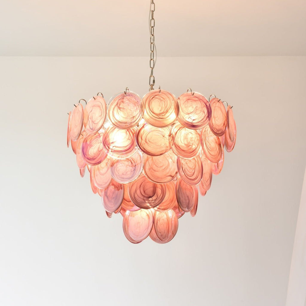 Aurora Chandelier Pink Murano Disc Layered
