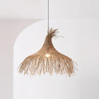 Pendant Light Handwoven Rattan Shade Metal Frame Bohemian Natural