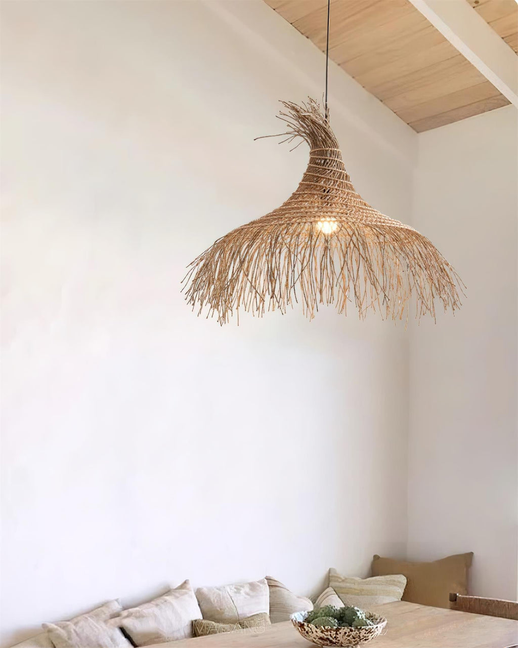 Pendant Light Handwoven Rattan Shade Metal Frame Bohemian Natural