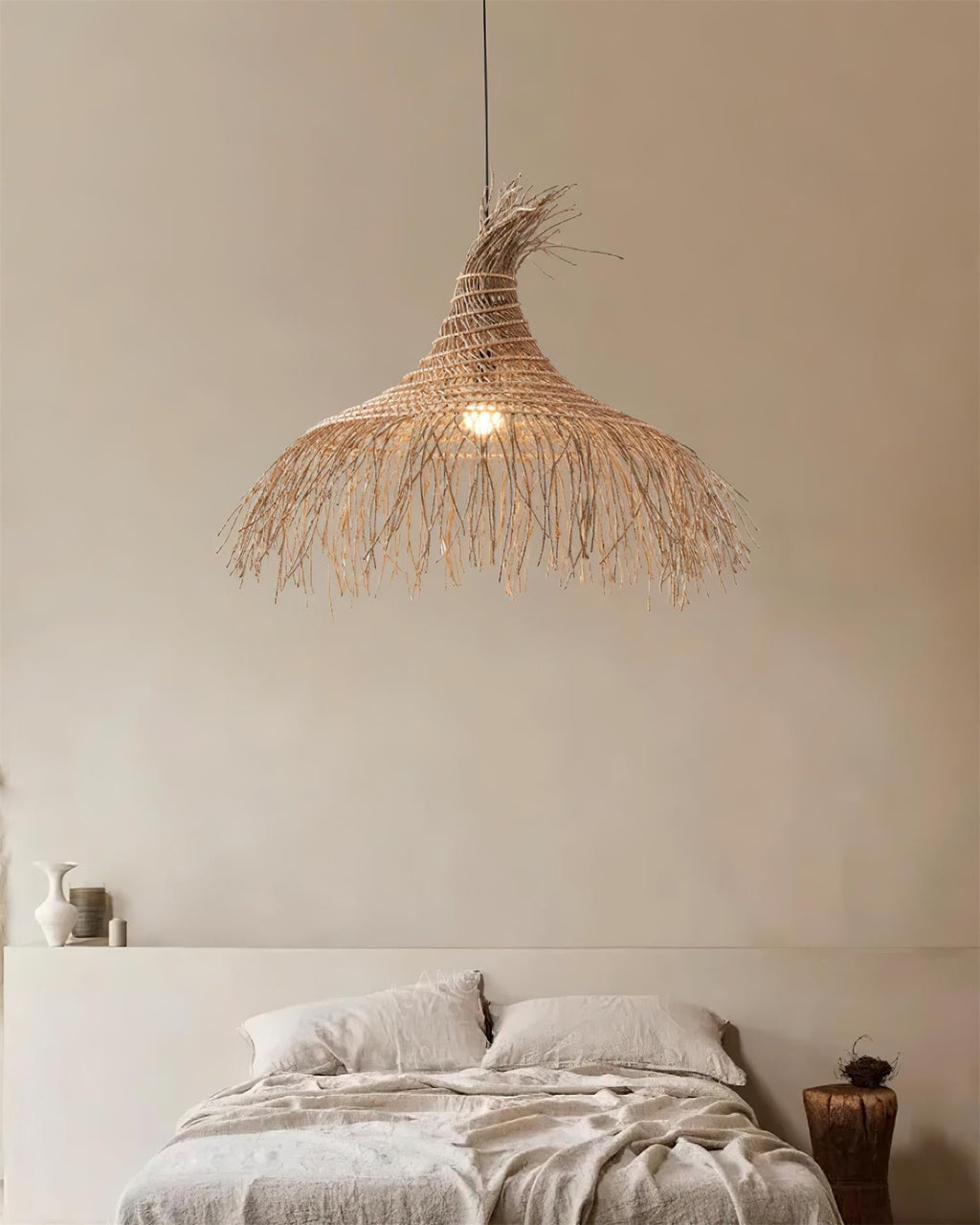 Pendant Light Handwoven Rattan Shade Metal Frame Bohemian Natural