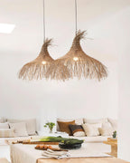 Pendant Light Handwoven Rattan Shade Metal Frame Bohemian Natural