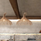 Pendant Light Handwoven Rattan Shade Metal Frame Bohemian Natural