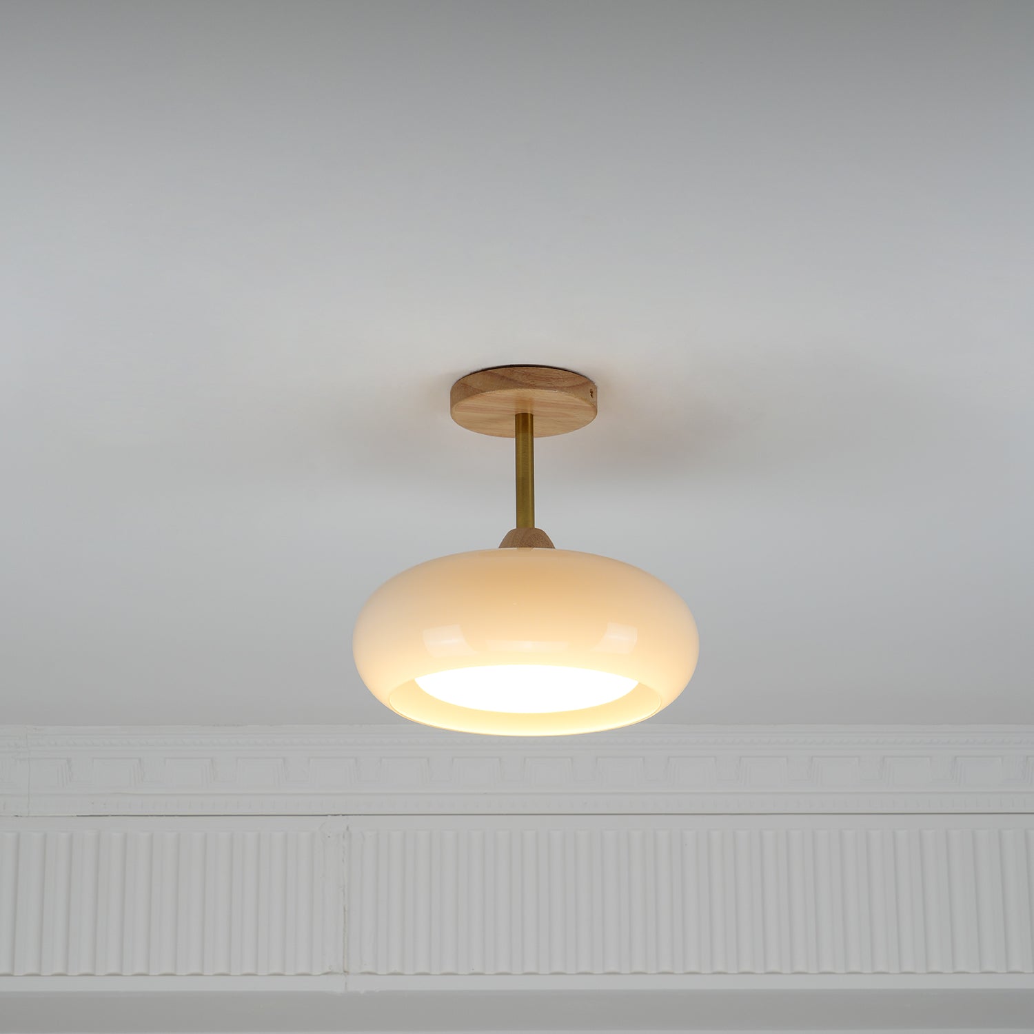 Charlotte Flush Mount Ceiling Light Glass Wood &Orange&White