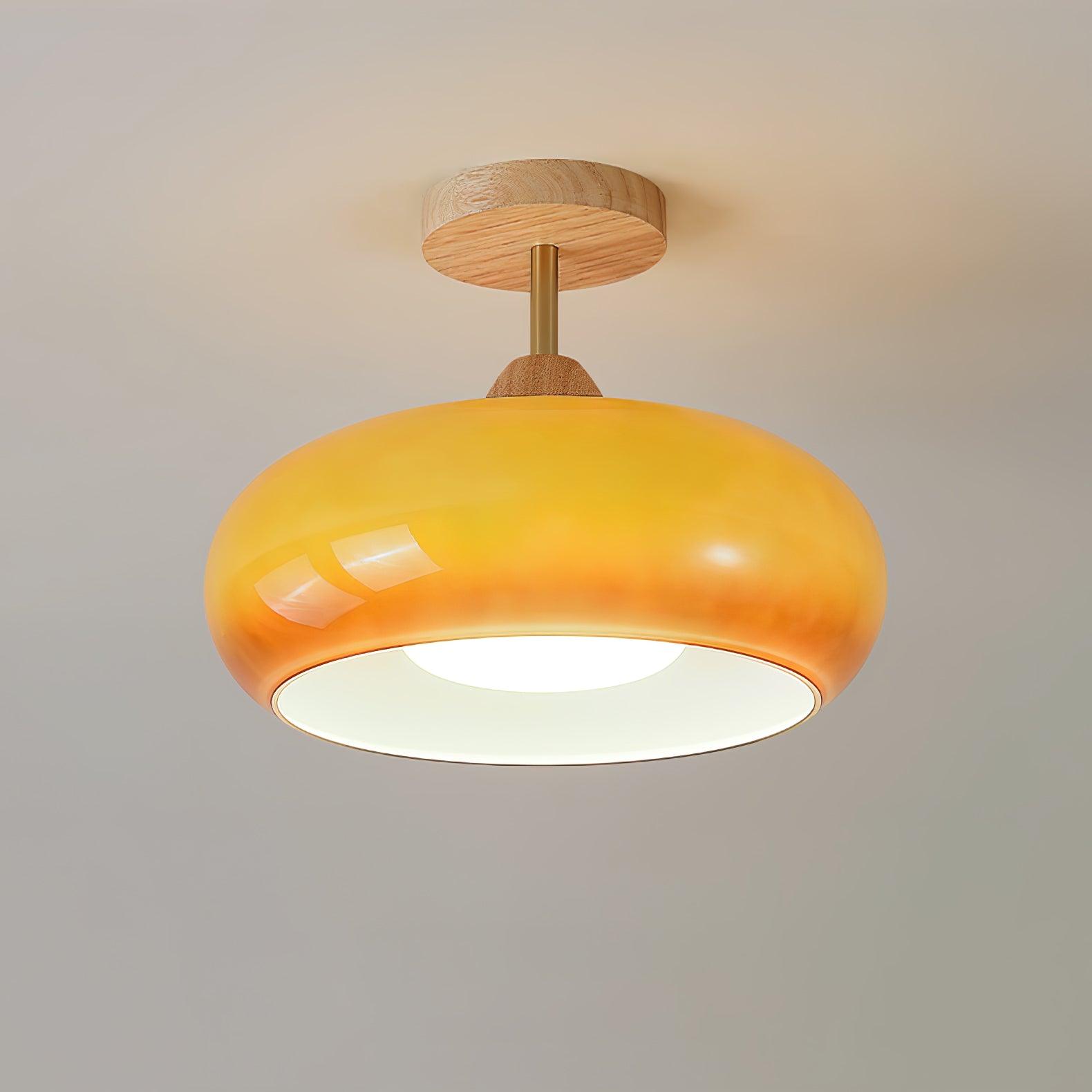 Charlotte Flush Mount Ceiling Light Glass Wood &Orange&White