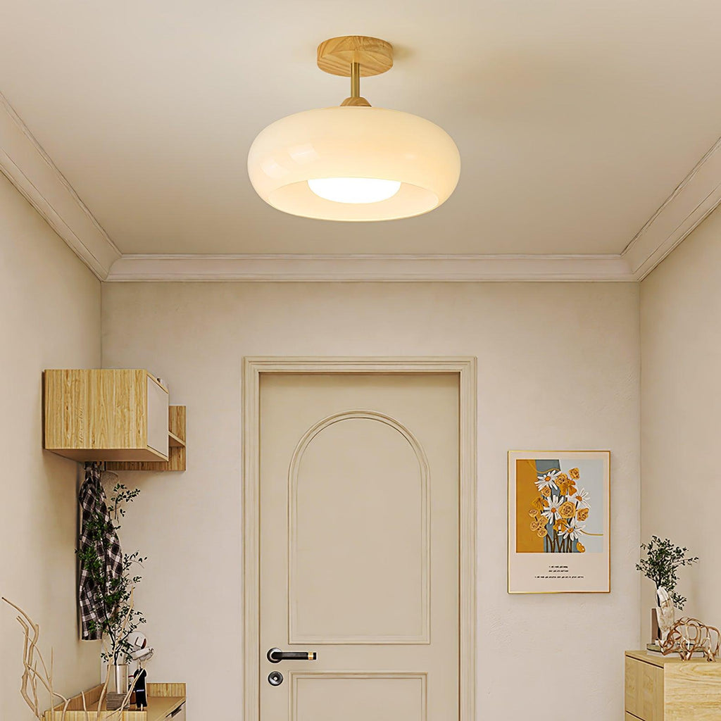 Charlotte Flush Mount Ceiling Light Glass Wood &Orange&White