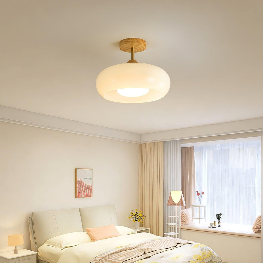 Charlotte Flush Mount Ceiling Light Glass Wood &Orange&White