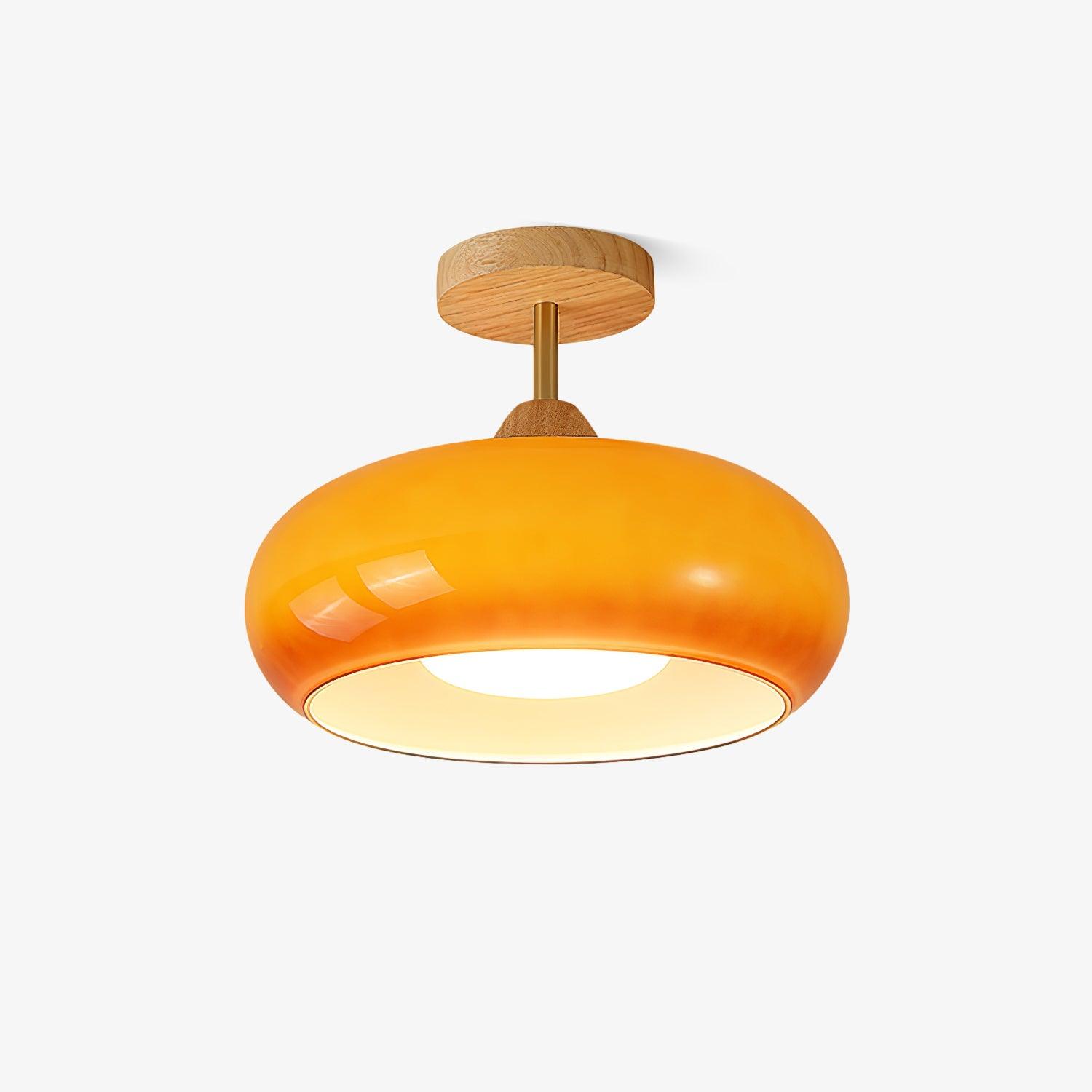 Charlotte Flush Mount Ceiling Light Glass Wood &Orange&White