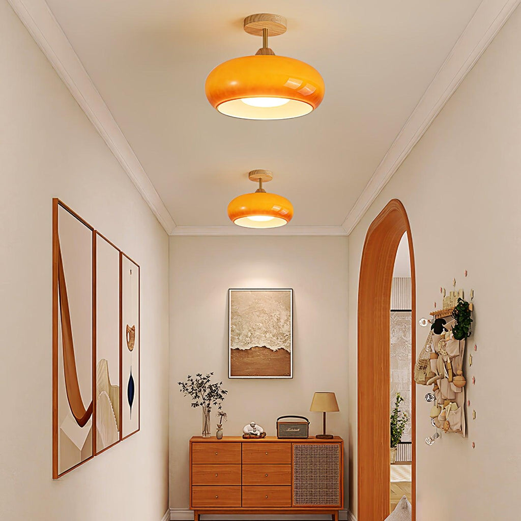 Charlotte Flush Mount Ceiling Light Glass Wood &Orange&White