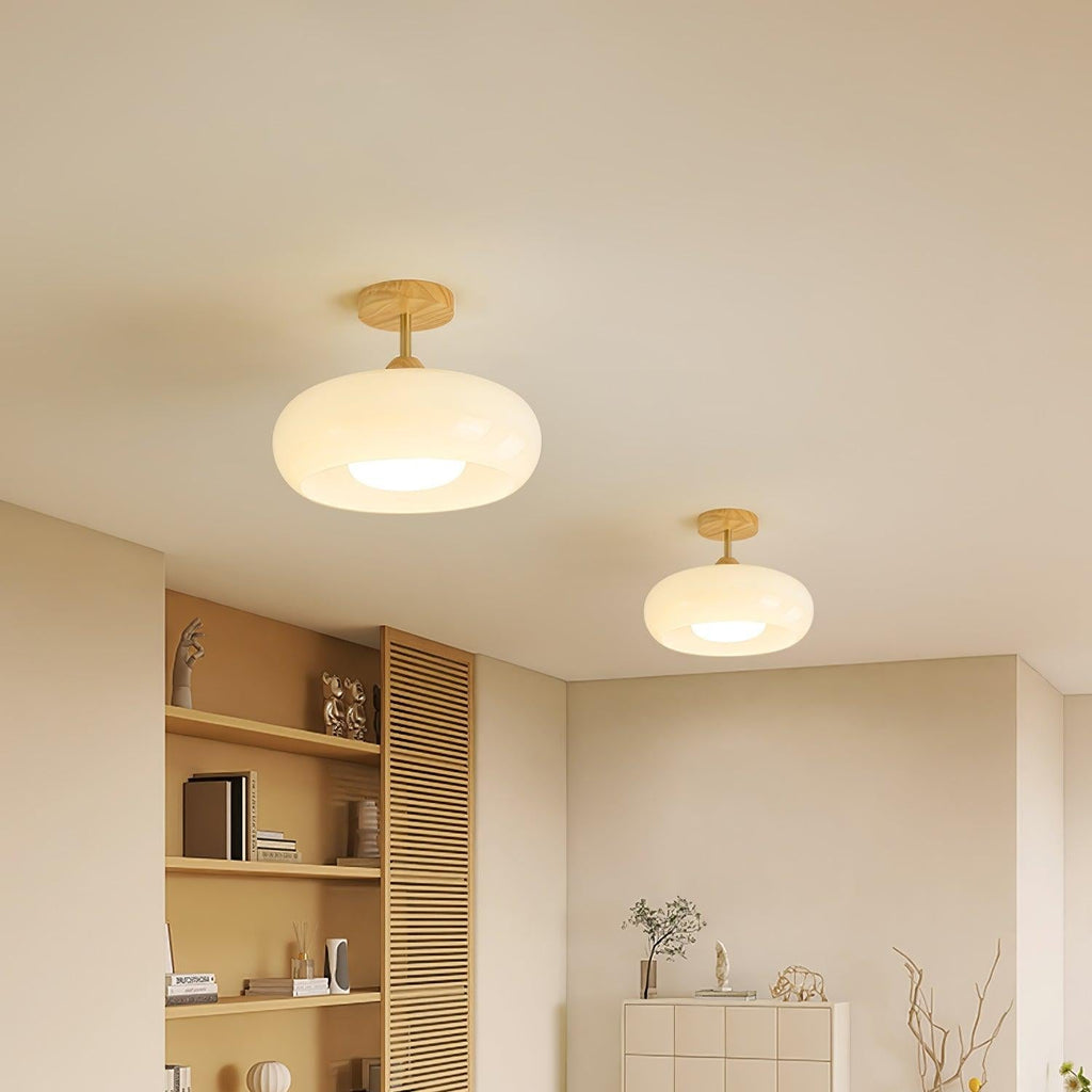 Charlotte Flush Mount Ceiling Light Glass Wood &Orange&White
