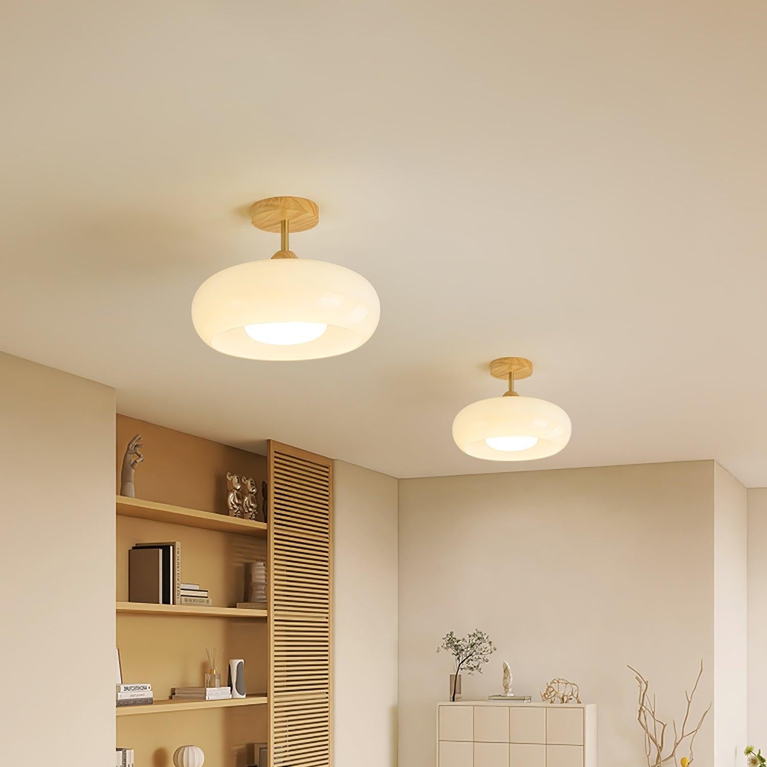 Charlotte Flush Mount Ceiling Light Glass Wood &Orange&White