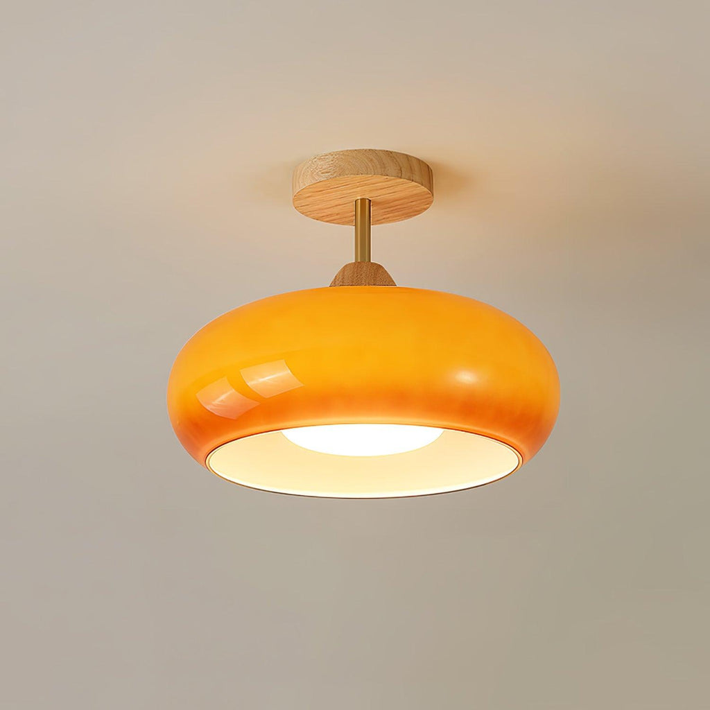 Charlotte Flush Mount Ceiling Light Glass Wood &Orange&White