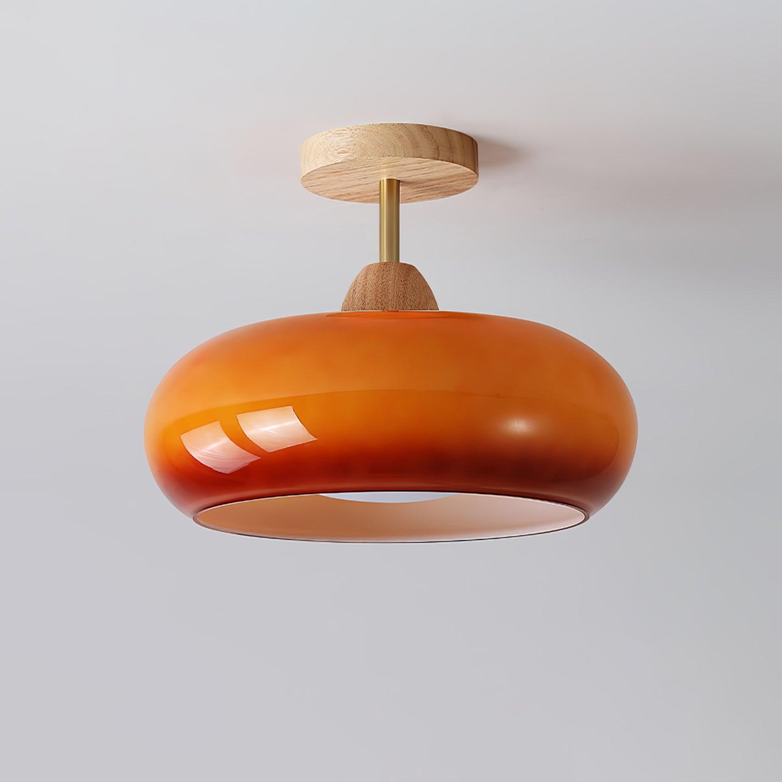 Charlotte Flush Mount Ceiling Light Glass Wood &Orange&White