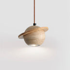 Pendant Light Travertine Planet Walnut Wood Ambient Minimalist