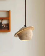 Pendant Light Travertine Planet Walnut Wood Ambient Minimalist