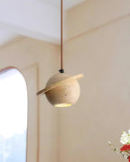 Pendant Light Travertine Planet Walnut Wood Ambient Minimalist