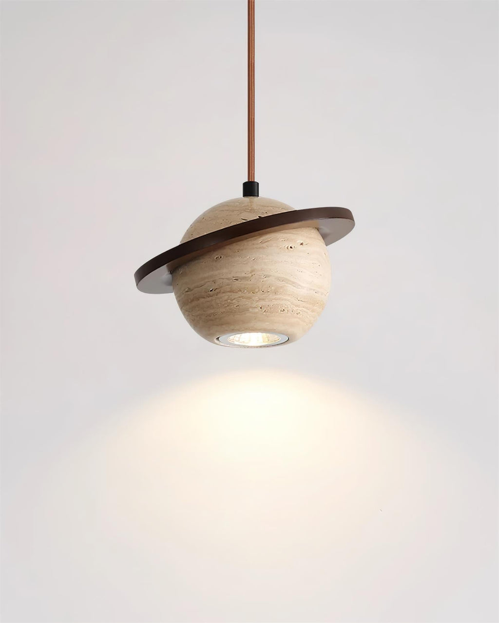 Pendant Light Travertine Planet Walnut Wood Ambient Minimalist