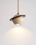 Pendant Light Travertine Planet Walnut Wood Ambient Minimalist