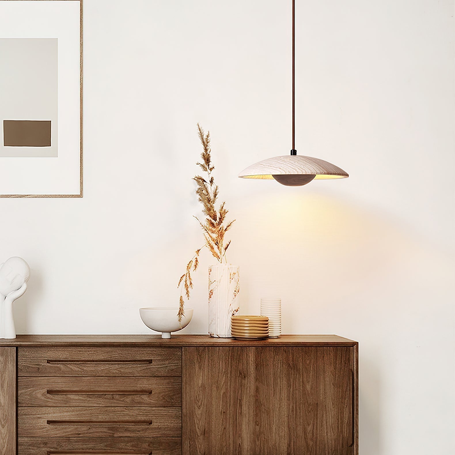 Zodore Wide-Brim Travertine Pendant Light