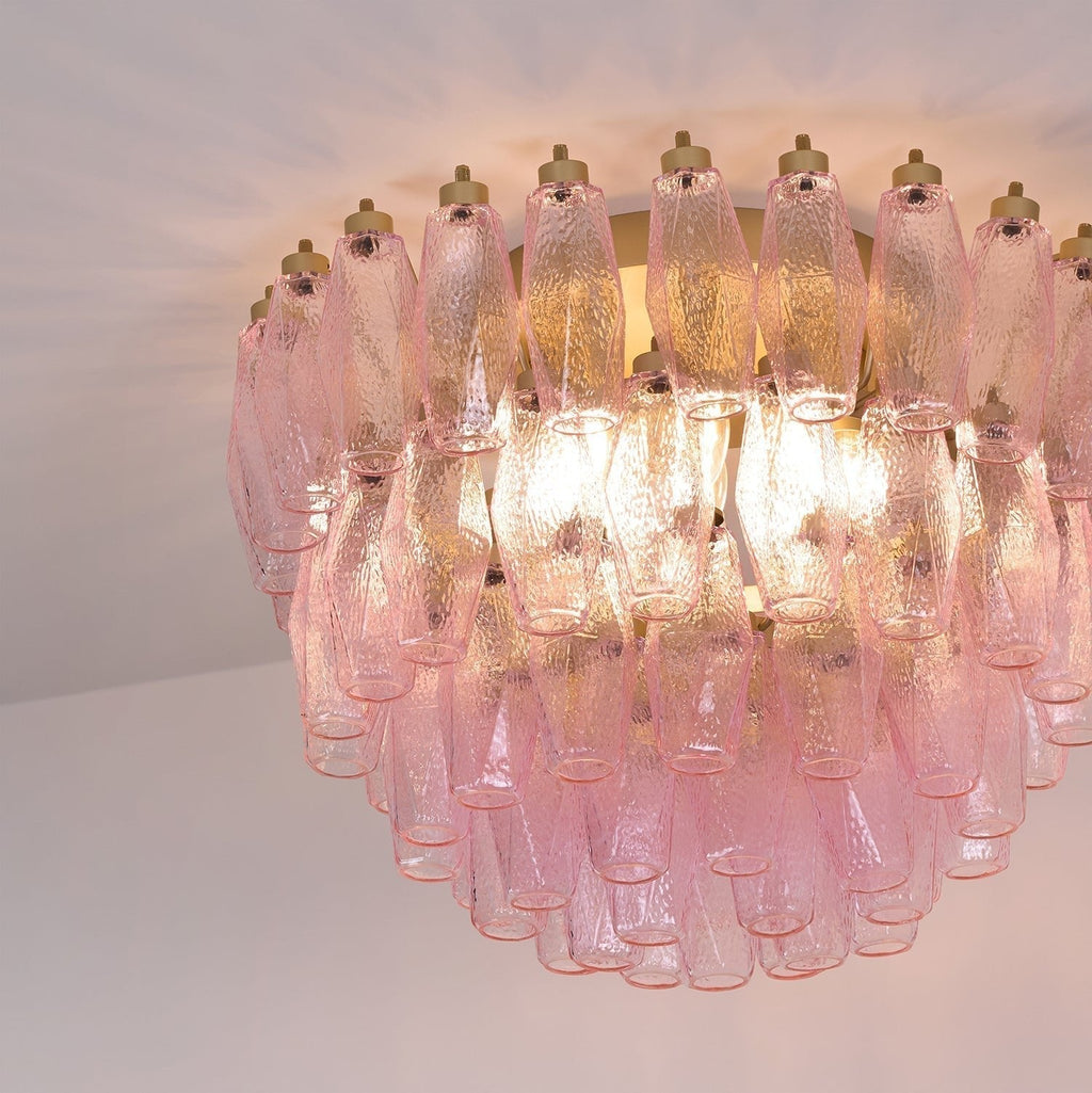 Aurora Ceiling Lamp Poliedri Pink Murano Glass Layered Flush Mount