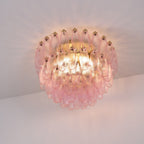 Aurora Ceiling Lamp Poliedri Pink Murano Glass Layered Flush Mount
