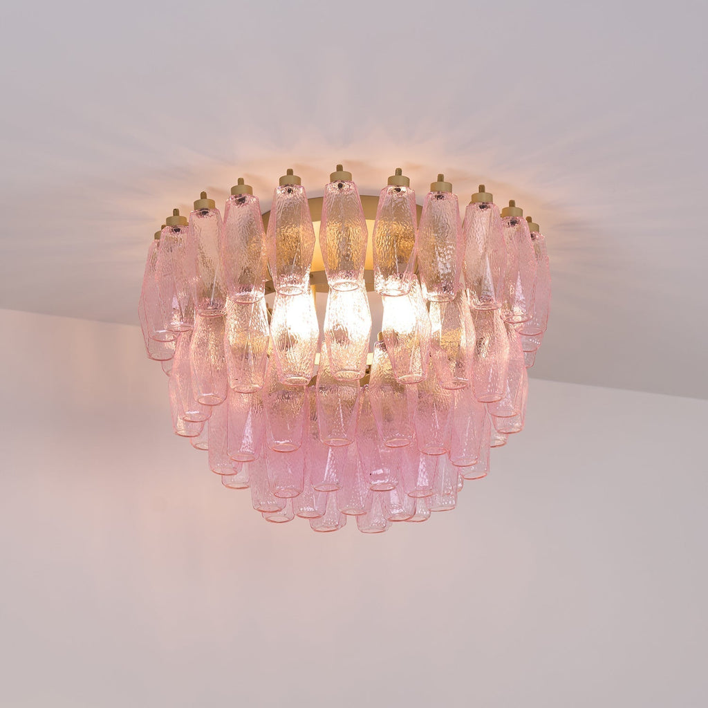 Aurora Ceiling Lamp Poliedri Pink Murano Glass Layered Flush Mount