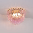 Aurora Ceiling Lamp Poliedri Pink Murano Glass Layered Flush Mount