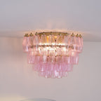 Aurora Ceiling Lamp Poliedri Pink Murano Glass Layered Flush Mount