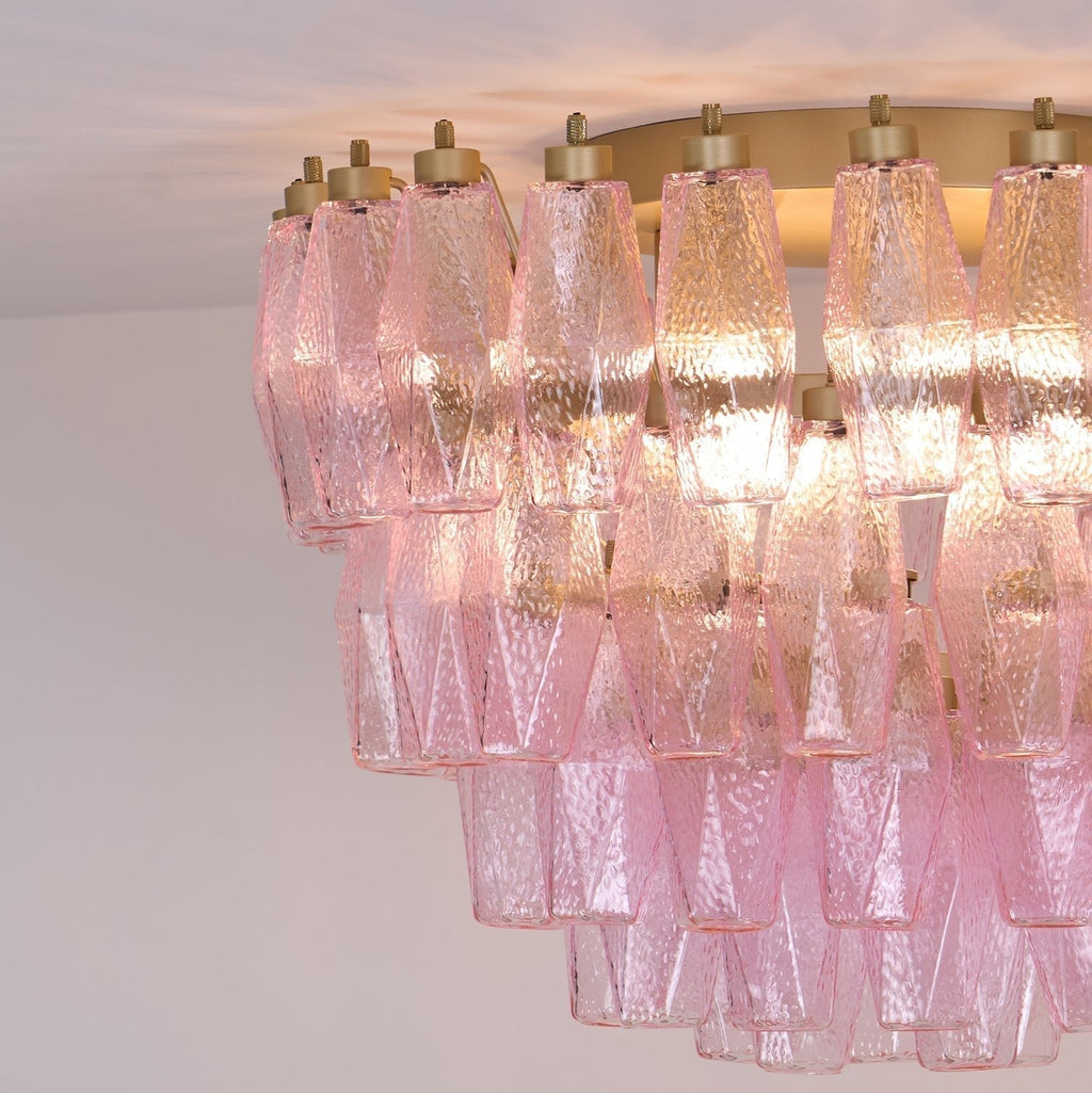 Aurora Ceiling Lamp Poliedri Pink Murano Glass Layered Flush Mount
