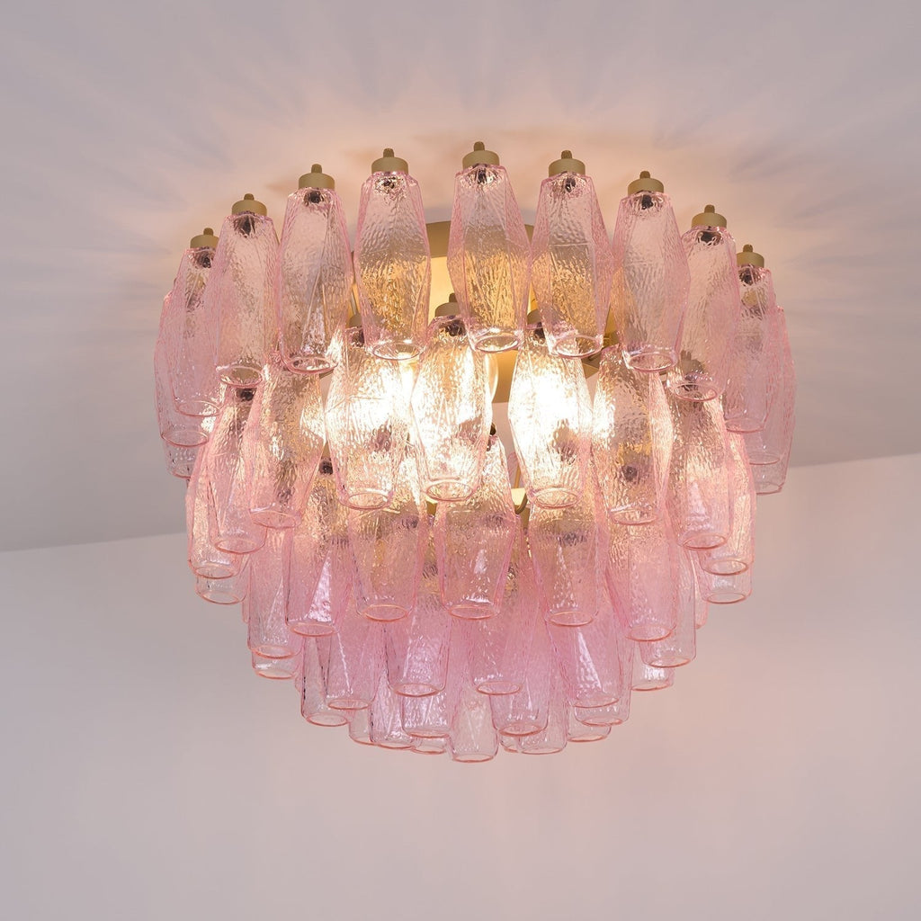 Aurora Ceiling Lamp Poliedri Pink Murano Glass Layered Flush Mount