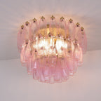 Aurora Ceiling Lamp Poliedri Pink Murano Glass Layered Flush Mount