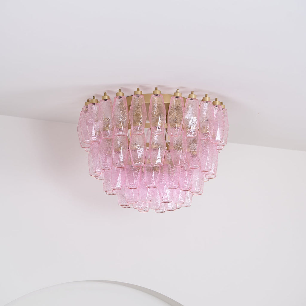 Aurora Ceiling Lamp Poliedri Pink Murano Glass Layered Flush Mount