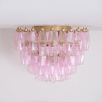 Aurora Ceiling Lamp Poliedri Pink Murano Glass Layered Flush Mount