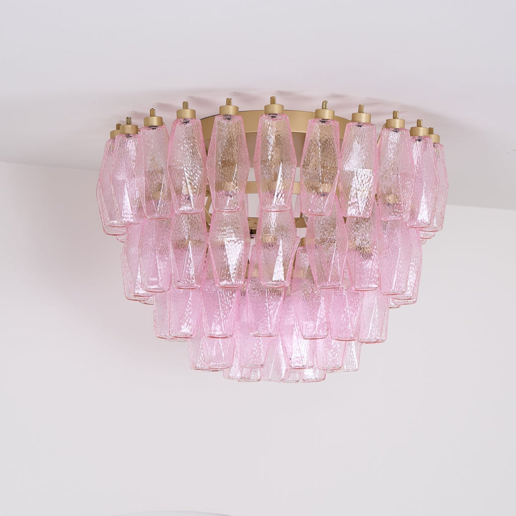 Aurora Ceiling Lamp Poliedri Pink Murano Glass Layered Flush Mount