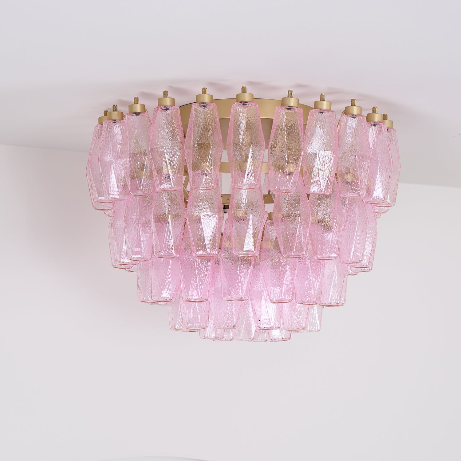 Aurora Ceiling Lamp Poliedri Pink Murano Glass Layered Flush Mount