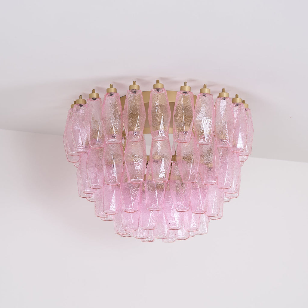 Aurora Ceiling Lamp Poliedri Pink Murano Glass Layered Flush Mount
