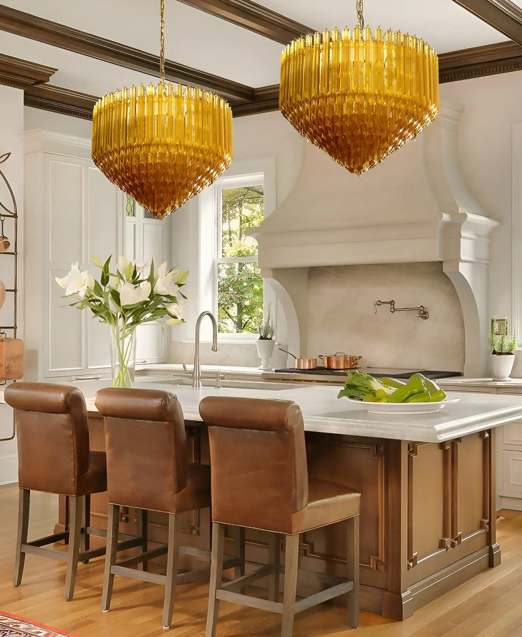 Aurora Chandelier Amber Murano Glass Prism Grand Art