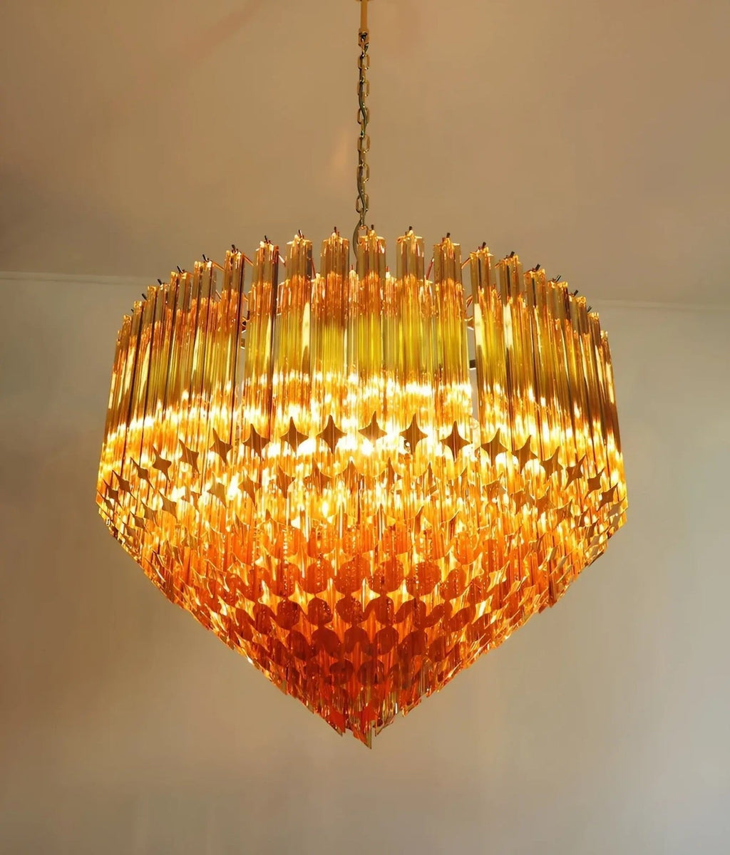 Aurora Chandelier Amber Murano Glass Prism Grand Art