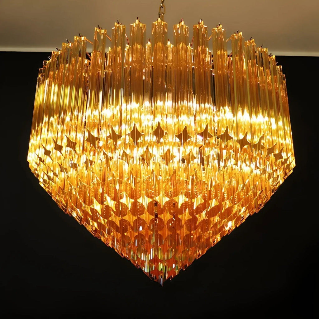 Aurora Chandelier Amber Murano Glass Prism Grand Art