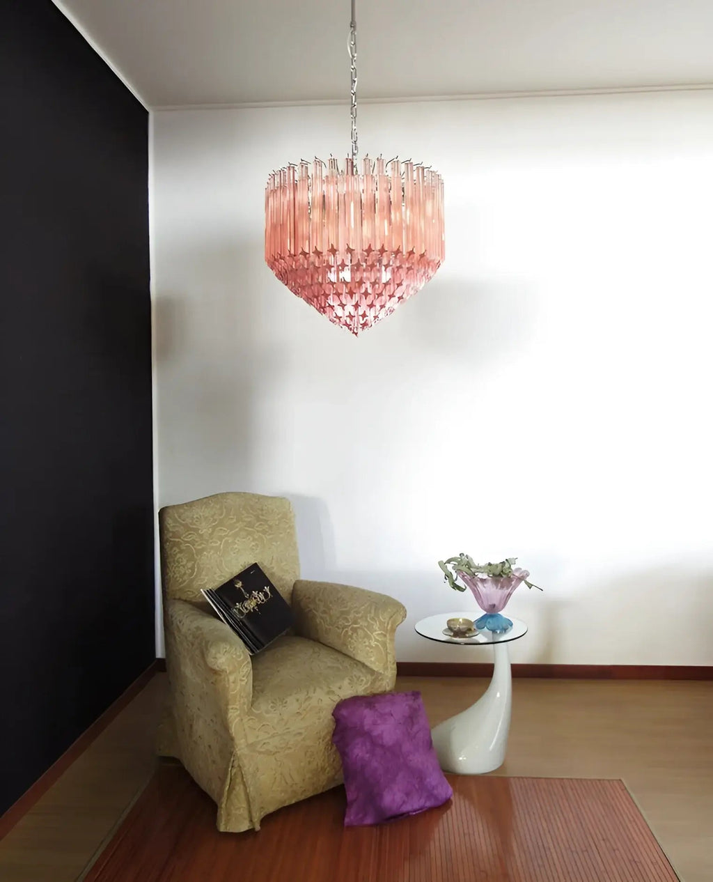 Aurora Chandelier Pink Glass Prisms Geometric