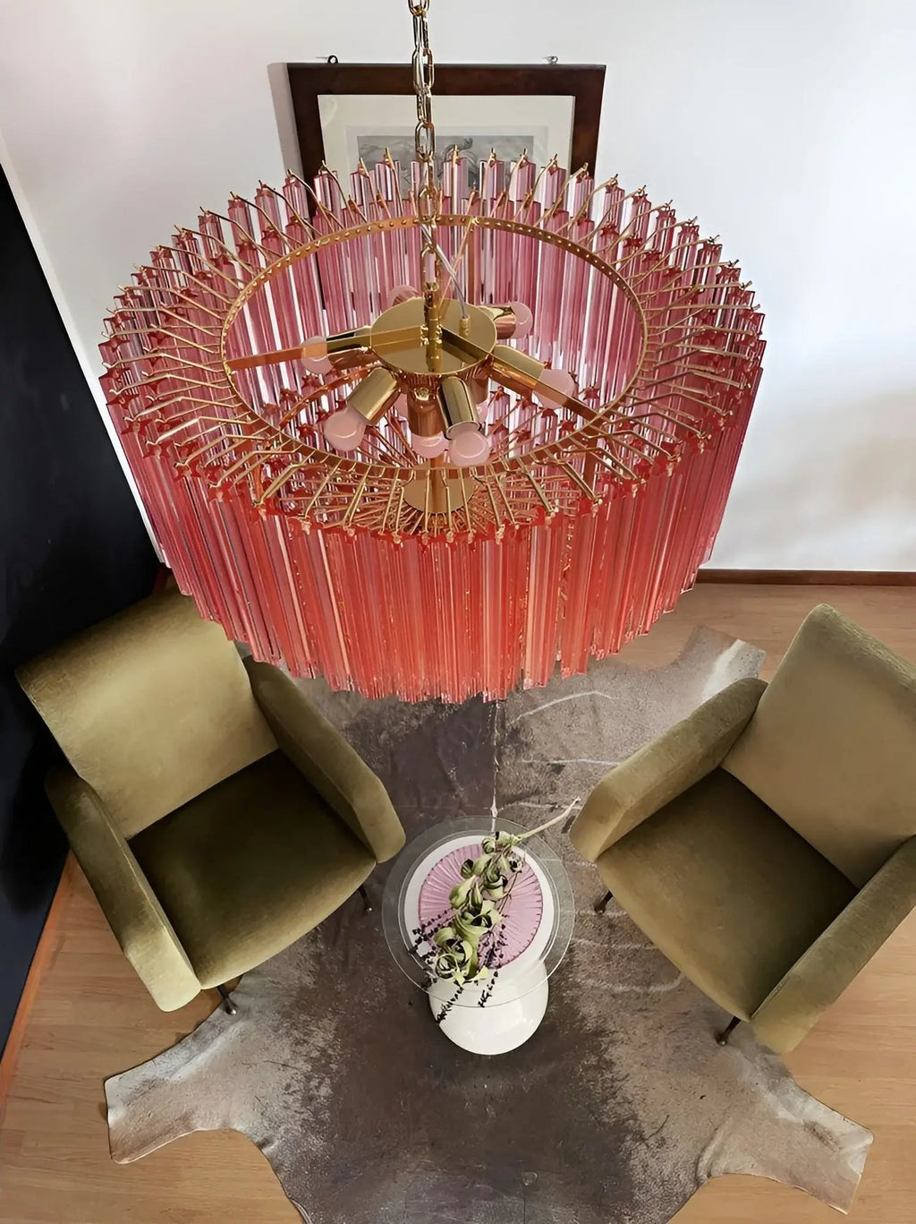 Aurora Chandelier Pink Glass Prisms Geometric
