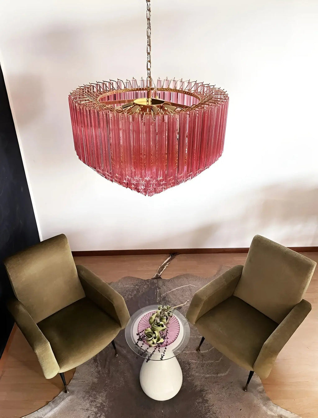 Aurora Chandelier Pink Glass Prisms Geometric