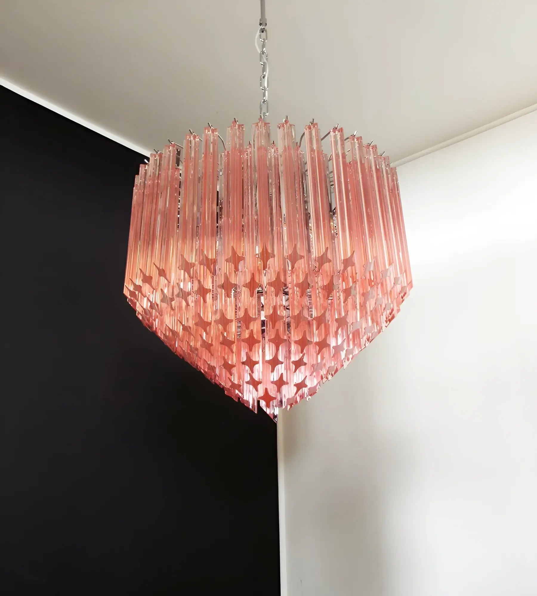 Aurora Chandelier Pink Glass Prisms Geometric