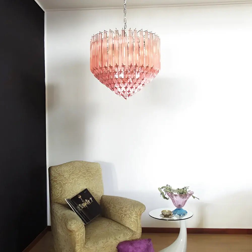 Aurora Chandelier Pink Glass Prisms Geometric