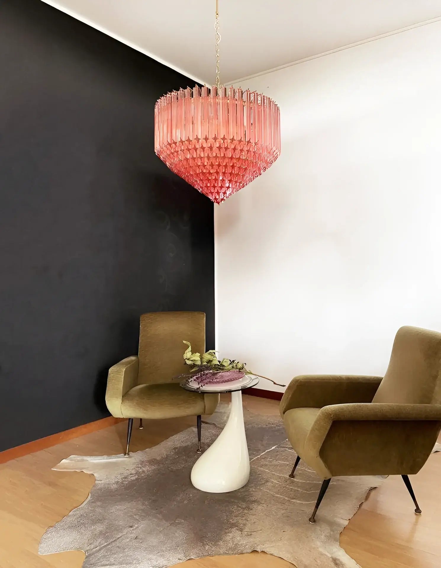 Aurora Chandelier Pink Glass Prisms Geometric