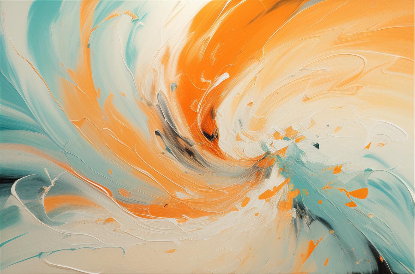 Tactile Swirl Oil Painting Orange Teal Dynamic Modern