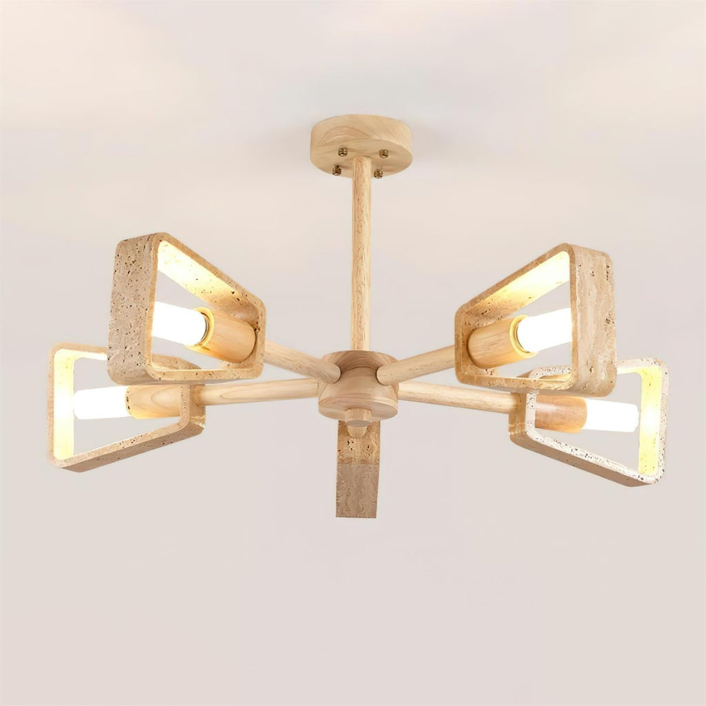Feyno Travertine & Wood Ceiling Light
