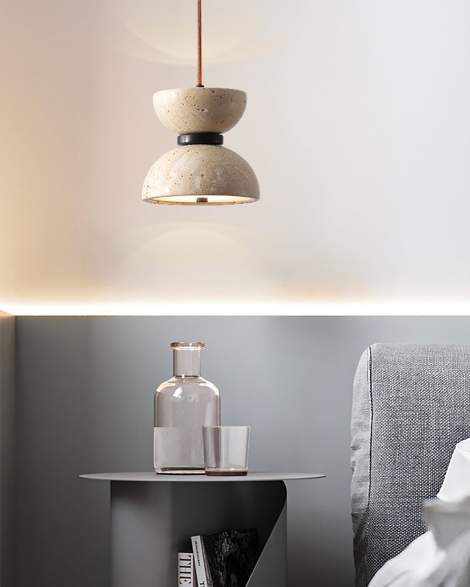 Tersus  Travertine Hourglass Pendant  Light Double-dome